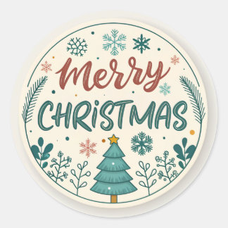 Whimsical Merry Christmas Ronde Sticker met Boom