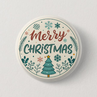 Whimsical Merry Christmas Ronde Sticker met Boom Button 5,7 Cm