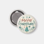 Whimsical Merry Christmas Ronde Sticker met Boom Magneet (Voorkant / Achterkant)