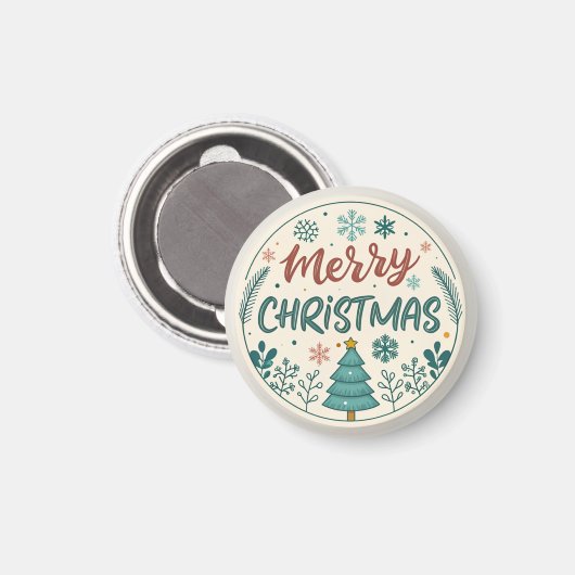 Whimsical Merry Christmas Ronde Sticker met Boom Magneet (Voorkant / Achterkant)
