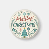 Whimsical Merry Christmas Ronde Sticker met Boom Magneet (Voorkant)