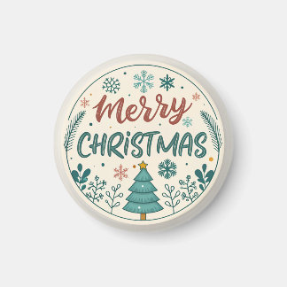 Whimsical Merry Christmas Ronde Sticker met Boom Magneet