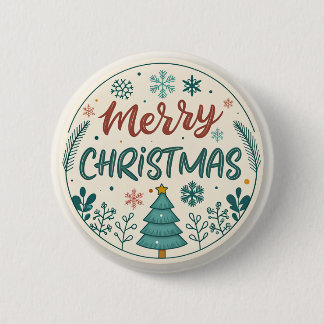 Whimsical Merry Christmas Ronde Sticker met Boom Ronde Button 5,7 Cm