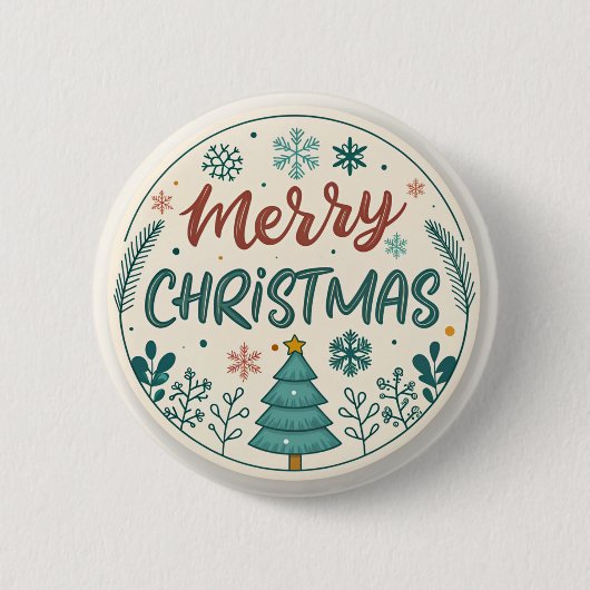 Whimsical Merry Christmas Ronde Sticker met Boom Ronde Button 5,7 Cm (Voorkant)