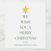 Whimsical Merry Christmas Tree Greetings Green Wijn Etiket (Enkel label)