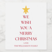 Whimsical Merry Christmas Tree Greetings Red Wijn Etiket (Enkel label)