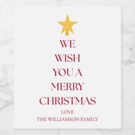Whimsical Merry Christmas Tree Greetings Red Wijn Etiket (Enkel label)
