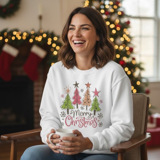 Whimsical Merry Christmas Trees Winter Snowflakes Trui