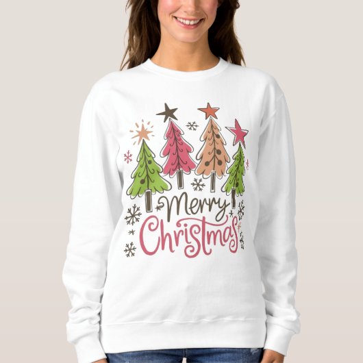 Whimsical Merry Christmas Trees Winter Snowflakes Trui (Voorkant)