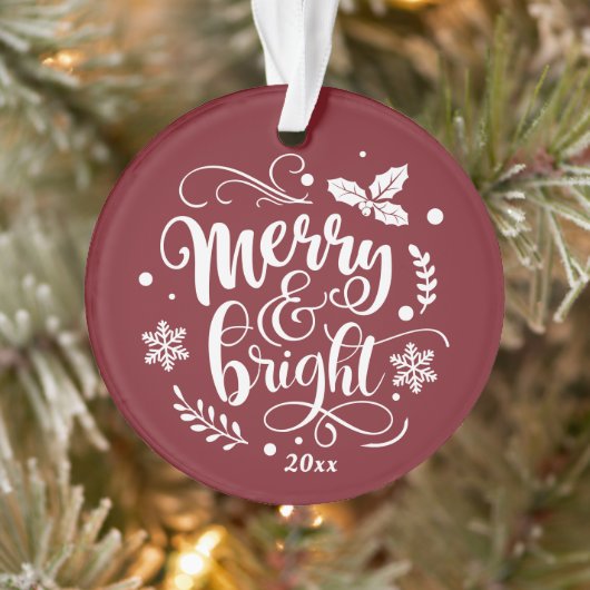 Whimsical Merry en Bright Festive Holiday Foto Ornament (Boom)