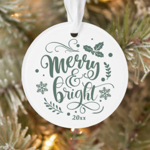 Whimsical Merry en Bright Festive Holiday Foto Ornament