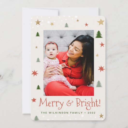 Whimsical Merry en Bright Kerstmis Aangepaste foto Feestdagenkaart (Voorkant)