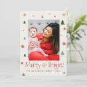 Whimsical Merry en Bright Kerstmis Aangepaste foto Feestdagenkaart (Staand voorkant)