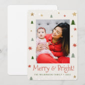 Whimsical Merry en Bright Kerstmis Aangepaste foto Feestdagenkaart (Voorkant / Achterkant)