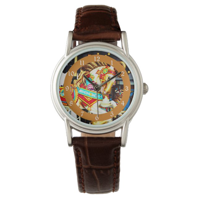 Whimsical Merry Go Rond Carrousel Paard Horloge (Voorkant)