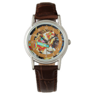 Whimsical Merry Go Round Carousel Horse Horloge