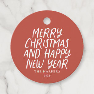 Whimsical Merry Happy Nieuwjaar Rood Bedankjes Labels