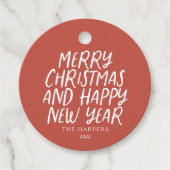 Whimsical Merry Happy Nieuwjaar Rood Bedankjes Labels (Voorkant)
