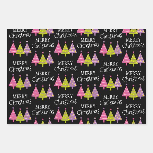 Whimsical Merry-kerstbomen Inpakpapier Vel (Voorkant 2)