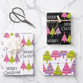 Whimsical Merry-kerstbomen Inpakpapier Vel