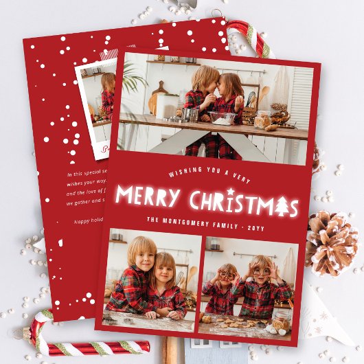 Whimsical Merry Kerstmis Glow Modern Chic 3 Foto Feestdagenkaart