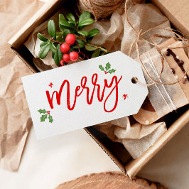 Whimsical Merry kersttijdschrift Cadeaulabel