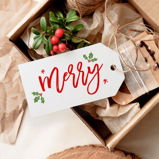 Whimsical Merry kersttijdschrift Cadeaulabel