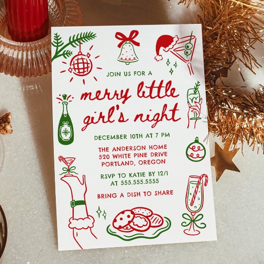 Whimsical Merry Little Girl's Night Christmas Kaart