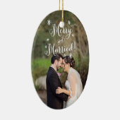 Whimsical Merry & Married First-kerstfoto Keramisch Ornament (Rechts)