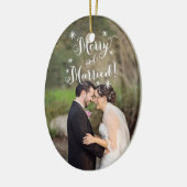 Whimsical Merry & Married First-kerstfoto Keramisch Ornament (Links)