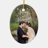 Whimsical Merry & Married First-kerstfoto Keramisch Ornament (Voorkant)