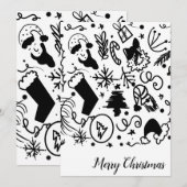 Whimsical Merry Santa Doodles Feestdagenkaart (Voorkant / Achterkant)