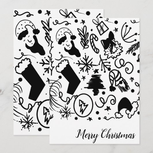 Whimsical Merry Santa Doodles Feestdagenkaart (Voorkant / Achterkant)