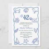 Whimsical met de hand getekend zeeleven 42e verjaa kaart (Voorkant)