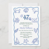 Whimsical met de hand getekend zeeleven 47e verjaa kaart (Voorkant)