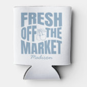 Whimsical met de hand getekende blauwe verse produ blikjeskoeler (Voorkant)