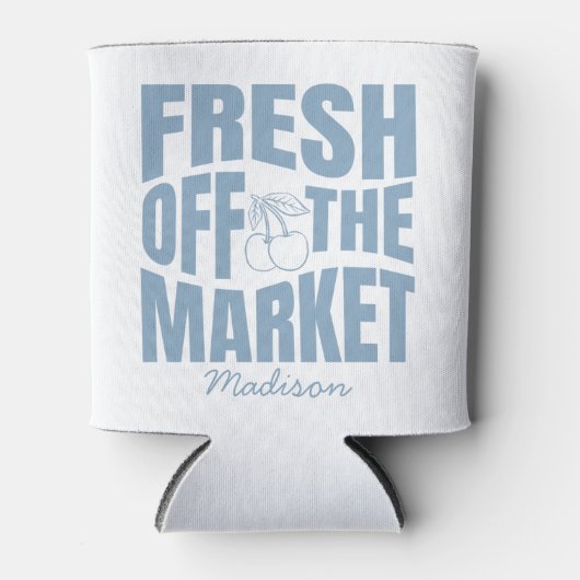 Whimsical met de hand getekende blauwe verse produ blikjeskoeler (Voorkant)