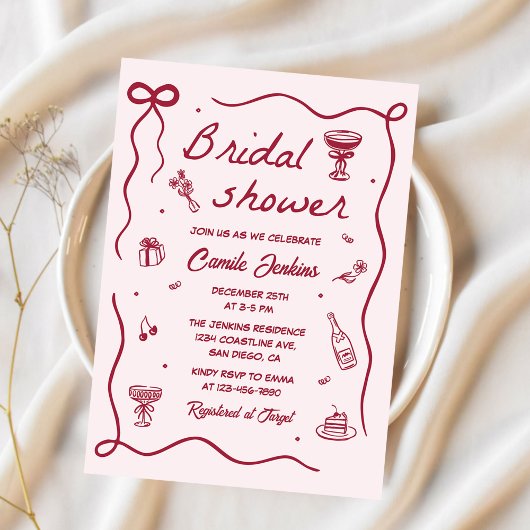 Whimsical met de hand getekende bruidsdouche kaart