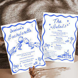 Whimsical met de hand getekende cocktail vrijgezel kaart