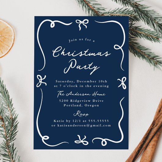 Whimsical met de hand getekende strikken Navy Kers Kaart