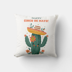 Whimsical Mexicaanse Cactus Happy Cinco de Mayo Kussen