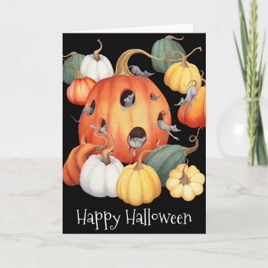 Whimsical Mice and Pumpkins Halloween Kaart (Voorkant)