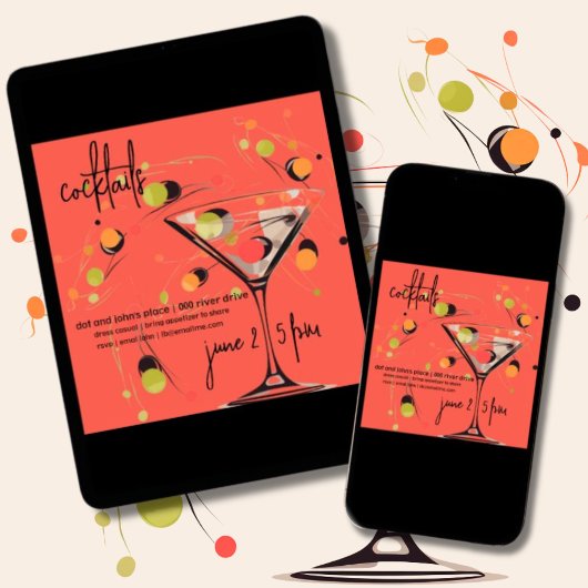 Whimsical Mid Century Modern Cocktailuur  Kaart