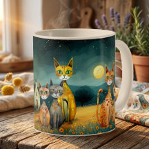 Whimsical Middennacht Tuin Folk Art Katten