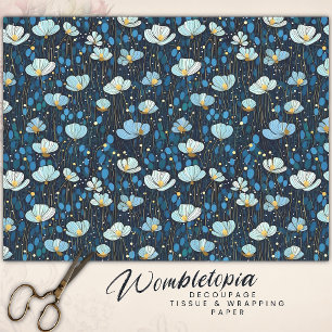 Whimsical Midnight Blue Poppy Decoupage Tissuepapier