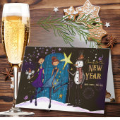 Whimsical Midnight Magic New Year Greeting Card Feestdagen Kaart