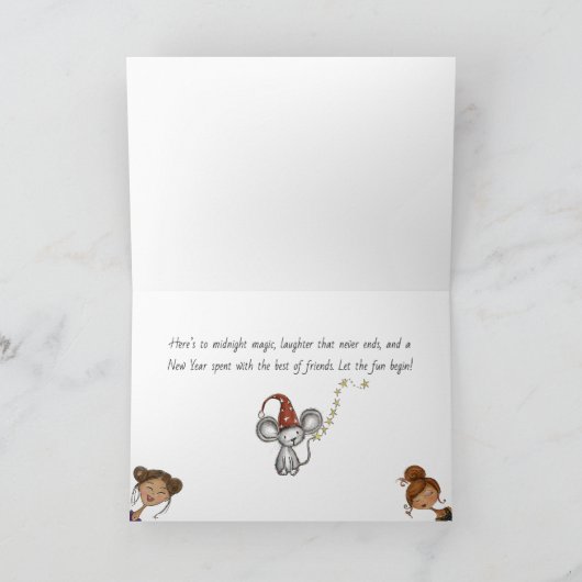 Whimsical Midnight Magic New Year Greeting Card Feestdagen Kaart (Binnen)
