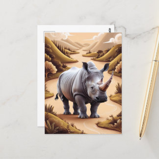 Whimsical Miniature Rhino Animal Hybrid Art Briefkaart