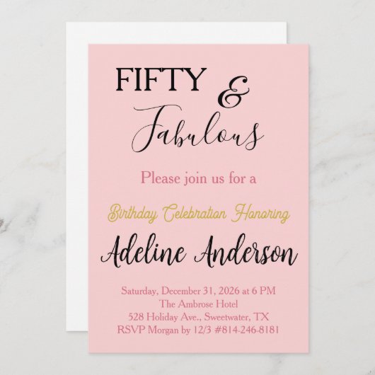 Whimsical Minimaal 50 en Fabulous Roze Goud Zwart Kaart (Voorkant / Achterkant)