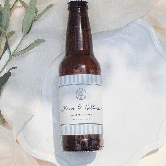 Whimsical Minimal Retro Blue Stripes Wedding Bier Etiket